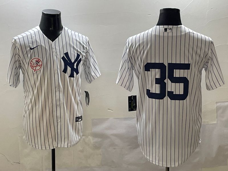 Men New York Yankees #35 No Name White Stripe Game 2025 Nike MLB Jersey style 9->new york yankees->MLB Jersey